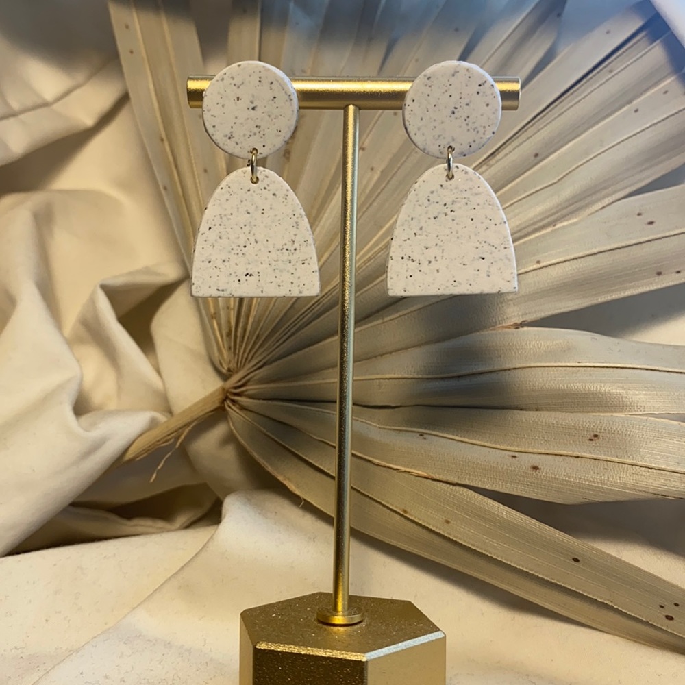 White Granite Polymer Clay Earrings